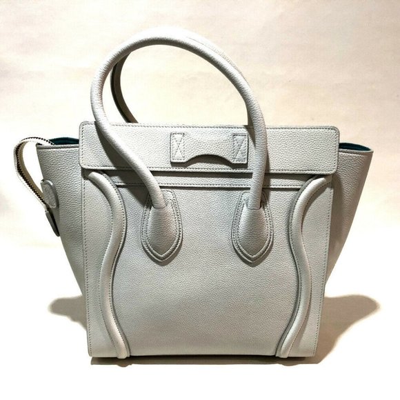 Authentic CELINE Tote bag Micro Shopper Luggage Hand bag Off White x Sky Blue - Picture 1 of 7